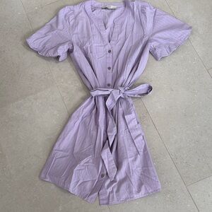 LOFT Lilac Striped Dress with Tie Waist